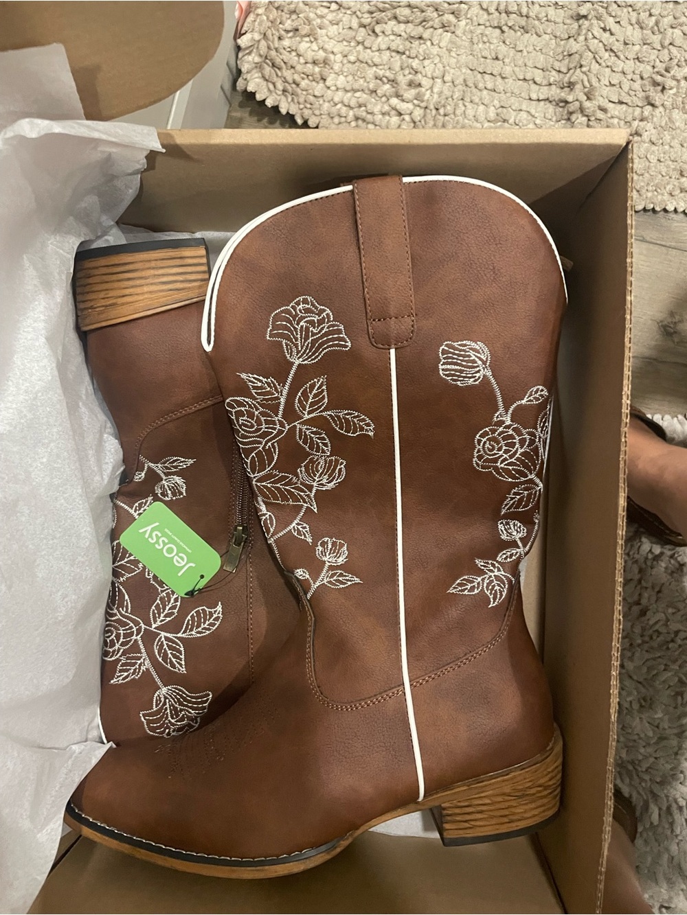 Women's Brown Western Embroidered Mid-Calf Boots NWT